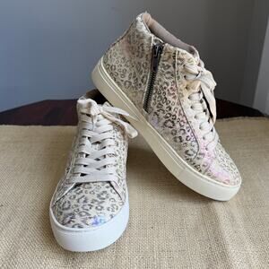 CORKYS Imagine Metallic Leopard Print High Top Sneaker Shoe Beige Size 7 NWOT